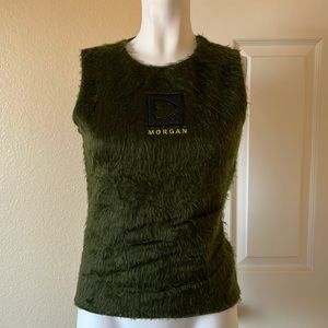 Morgan De Toi fur green tank top, size Small, Made in France